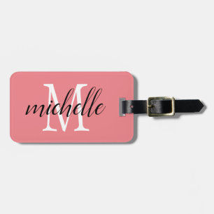 Étiquette À Bagage Rose et blanc   Monogramme moderne personnalisé
