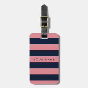 Étiquette À Bagage Rose et bleu marine barré personnalisé
