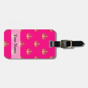 Étiquette À Bagage Rose et motif de couronne d'or