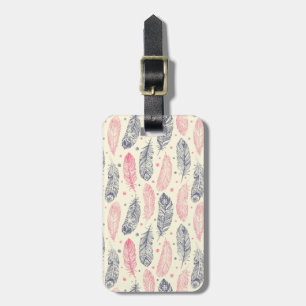 Étiquette À Bagage Rose et motif ethnique pourpre de plume
