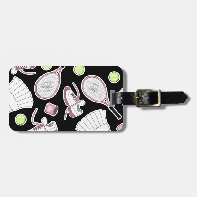 Étiquette À Bagage Rose et noir de motif d'amour de tennis (Devant horizontal)