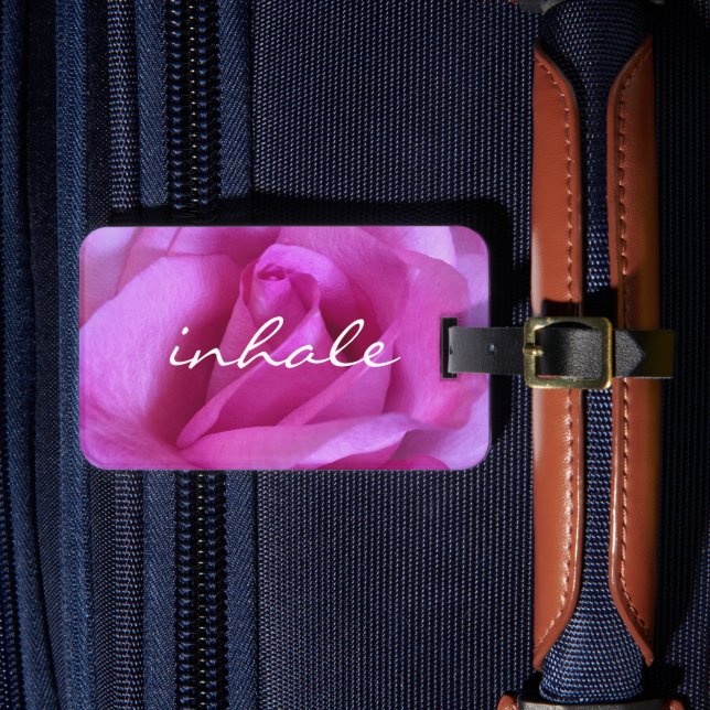 Étiquette À Bagage Rose Fleur Photo Inhale Script Beau (Insitu Rectoal 4)
