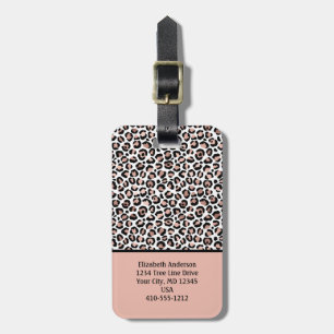 Étiquette À Bagage Rose Gold Black Empreinte de léopard Blush PinkTre