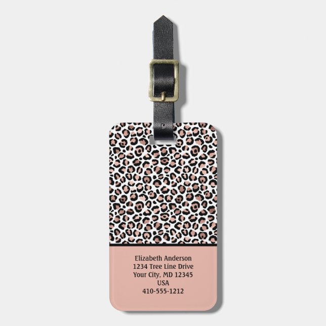 Étiquette À Bagage Rose Gold Black Empreinte de léopard Blush PinkTre (Devant Vertical)