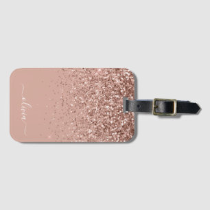 Étiquette À Bagage Rose Gold Blush Rose Fille Pailleté Monogramme