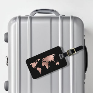 Étiquette À Bagage Rose Gold Foil Metallic World Map Bagages
