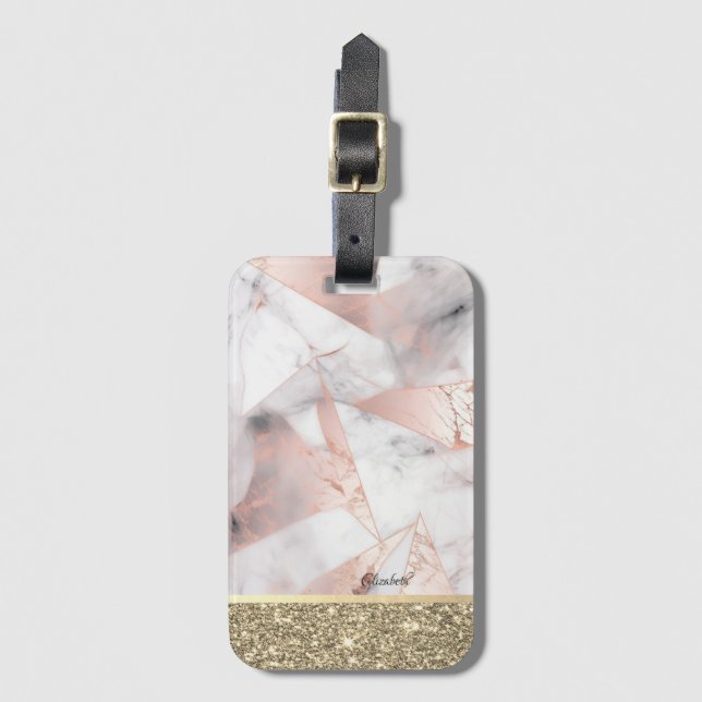 Étiquette À Bagage Rose Gold Géométrique Marbre Tendance (Devant Vertical)
