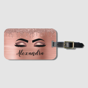 Étiquette À Bagage Rose Gold Glitter Sparkle Eyelashes Monogram