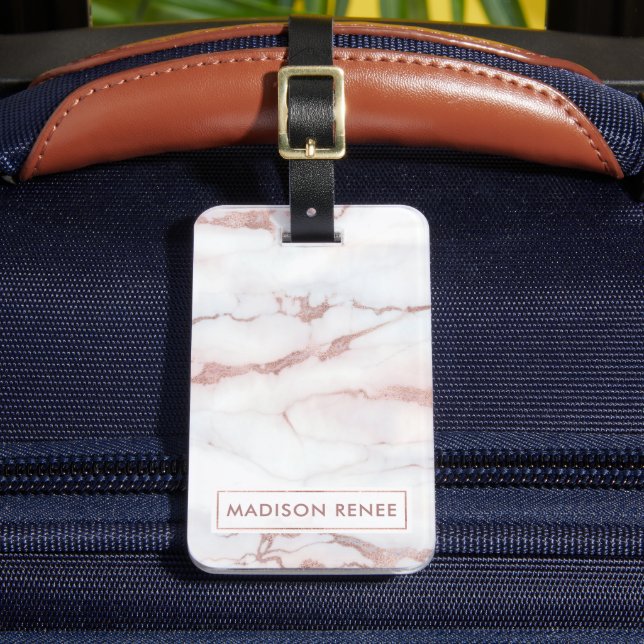Étiquette À Bagage Rose Gold Marbre blanc Nom personnalisé (Insitu Rectoal 2)
