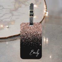 Rose Gold Noir Féminin Blush Rose Paillettes Monog