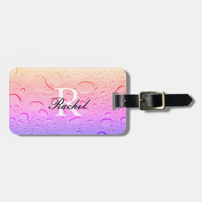 Étiquette À Bagage Rose Gold Pink Water Drops Ombre Custom Modern (Devant horizontal)
