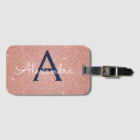 Rose Gold Rose Clair Navy Bleu Paillettes Monogram