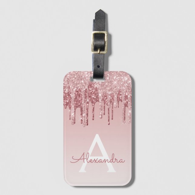 Étiquette À Bagage Rose Gold Sparkle Parties scintillant Nom du monog (Devant Vertical)
