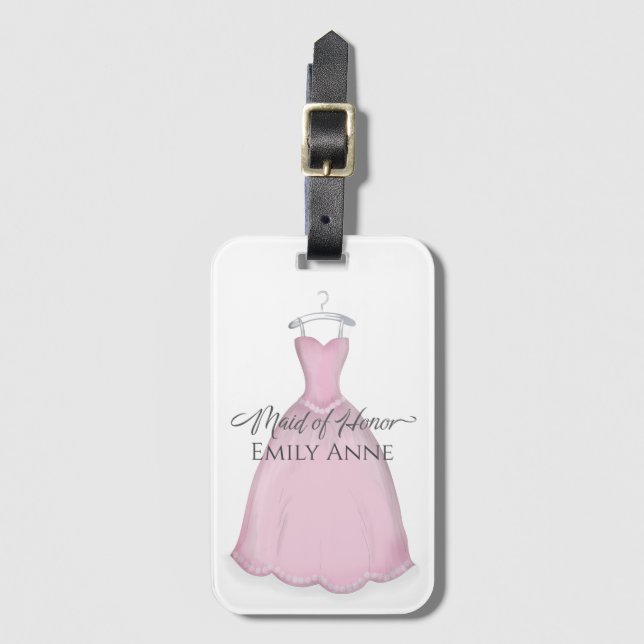 Étiquette À Bagage Rose mignon Simple Maid Of Honor Bridesmaid Custom (Devant Vertical)
