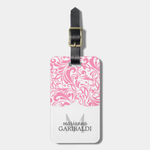 Étiquette À Bagage Rose moderne de damassé personnalisé