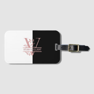 Étiquette À Bagage Rose moderne Gold Split Monogramme personnalisé V