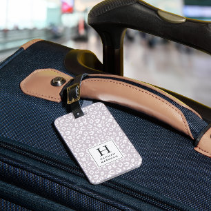 Étiquette À Bagage Rose   Monogramme Empreinte de léopard pastel