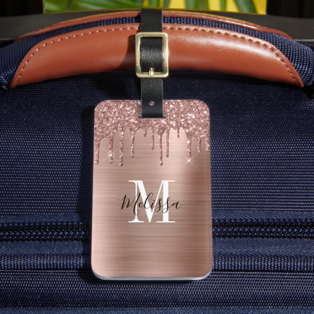 Étiquette À Bagage Rose monogramme Parties scintillant d'or goutte en (Insitu Rectoal 2)