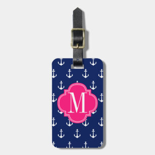 Étiquette À Bagage Rose nautique Girly de marine d'Ancres