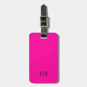 Étiquette À Bagage Rose néon et monogramme moderne noir I