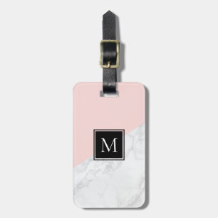 Étiquette À Bagage Rose pâle Balise de bagage Monogramme Marbre bla