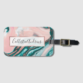 Étiquette À Bagage Rose Parties scintillant or rose Turquoise marbre 