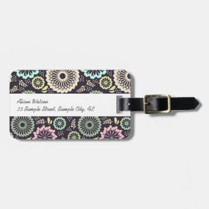 Étiquette À Bagage Rose pastel doux et fleur turquoise Vintage Botani