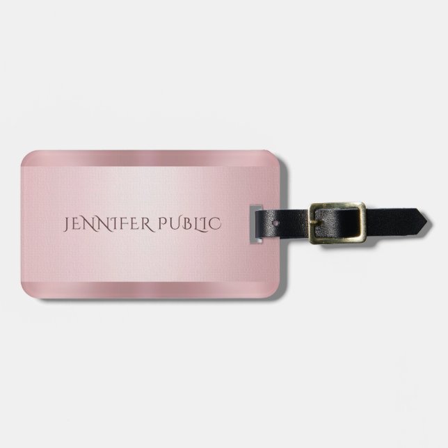 Étiquette À Bagage Rose personnalisé Gold Elegant Modèle moderne (Devant horizontal)