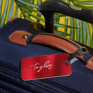 Étiquette À Bagage Rose Red Foil Moderne Écriture Manuscrit Nom