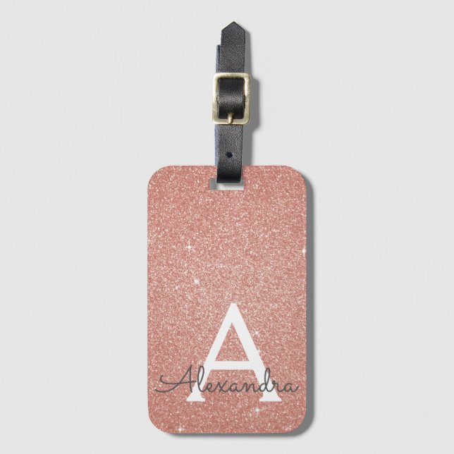 Étiquette À Bagage Rose Rose Gold Sparkhe Parties scintillant Nom du  (Devant Vertical)