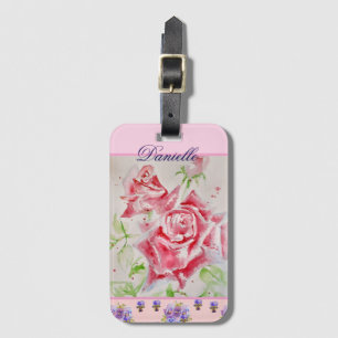 Étiquette À Bagage Rose rouge Aquarelle Rose Rose Floral Girls