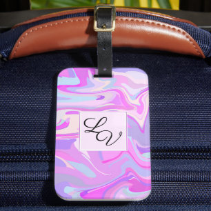 Étiquette À Bagage Rose Turquoise Violet Marbré