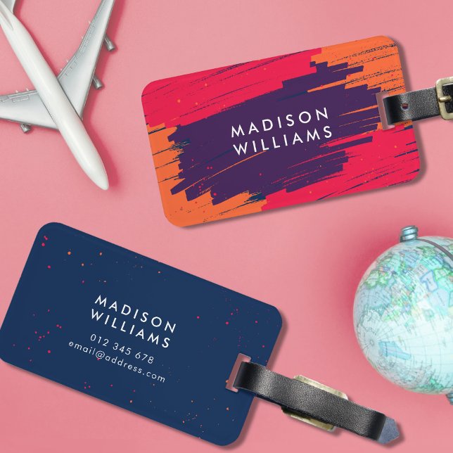 Étiquette À Bagage Rose violet orange vibre moderne Gras Gras (Créateur téléchargé)