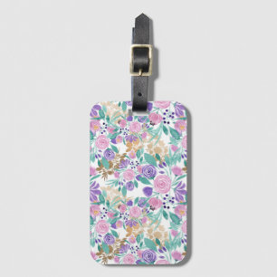 Étiquette À Bagage Rose violet violet or Aquarelle Feuille