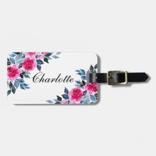 Étiquette À Bagage Roses d'aquarelle rose personnalisée