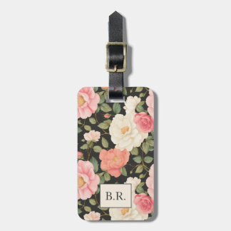 Étiquette À Bagage Roses de Blush & Cream intemporels en Noir Eleganc