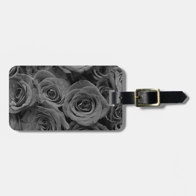 Étiquette À Bagage Roses gris, photo florale grise (Devant horizontal)