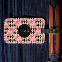 Roses roses sur le Monogramme arlequin