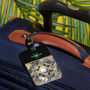 Étiquette À Bagage Rosette florale dorée sur marbre