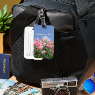 Étiquette À Bagage Rosier rose sous ciel bleu, jardinier personnalisé