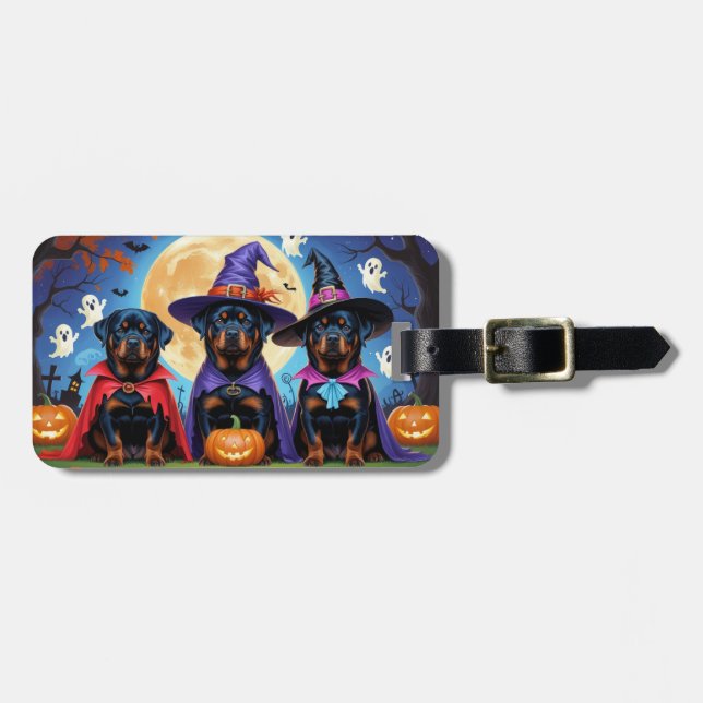 Étiquette À Bagage Rottweiler Chiens Citrouille Halloween Funny (Devant horizontal)