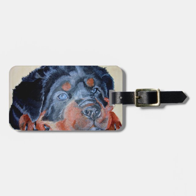 Étiquette À Bagage Rottweiler Chiot Artistique Portrait pour Animaux (Devant horizontal)