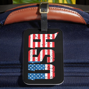 Étiquette À Bagage Rouge, blanc et bleu vieilli États-Unis