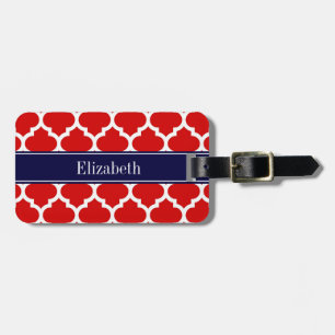 Étiquette À Bagage Rouge Blanc Marocain #5 Marine Nom bleu Monogramme