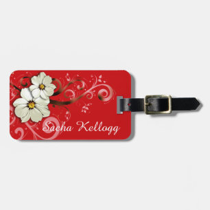 Étiquette À Bagage Rouge de tourbillonnement floral moderne des