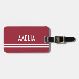 Étiquette À Bagage Rouge doux blanc de monogramme nommé de rayures de