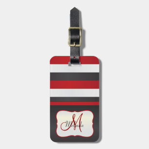 Étiquette À Bagage Rouge du monogramme , rayures blanches noires
