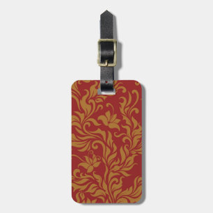 Étiquette À Bagage Rouge et motif floral d'or