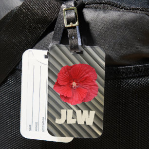 Étiquette À Bagage Rouge Hibiscus moderne Gras Fumé Gris Gris