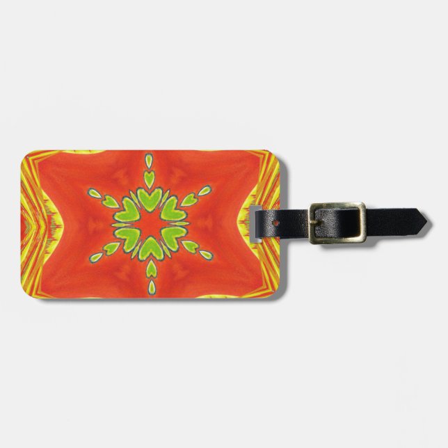 Étiquette À Bagage Rouge or vert Mandala Art Imprimer (Devant horizontal)